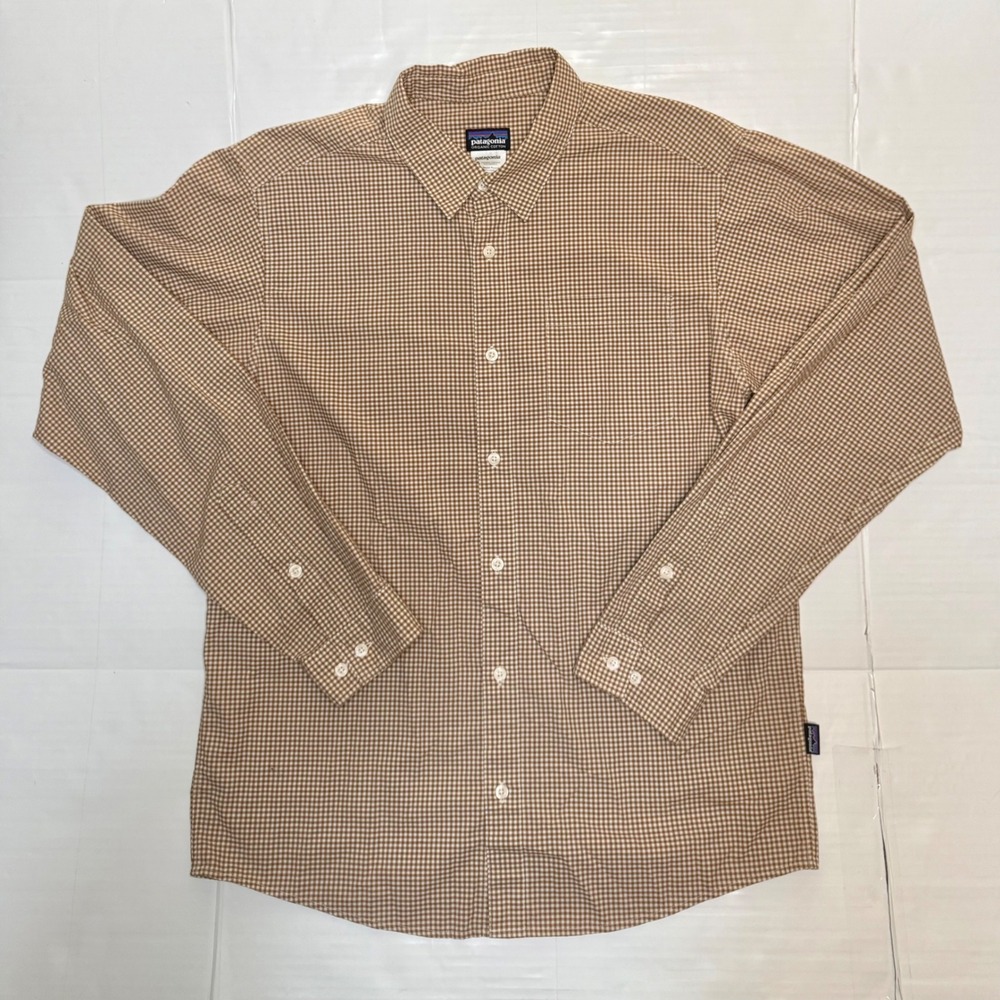 Patagonia Mens Brown Gingham Organic Cotton Long Sleeve Button Down Shirt Medium